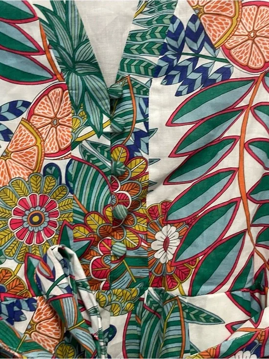 Boden Notch Neck Dress US Size 6P Orchid Petal Passion Bloom Green Floral Tie - Picture 7 of 11